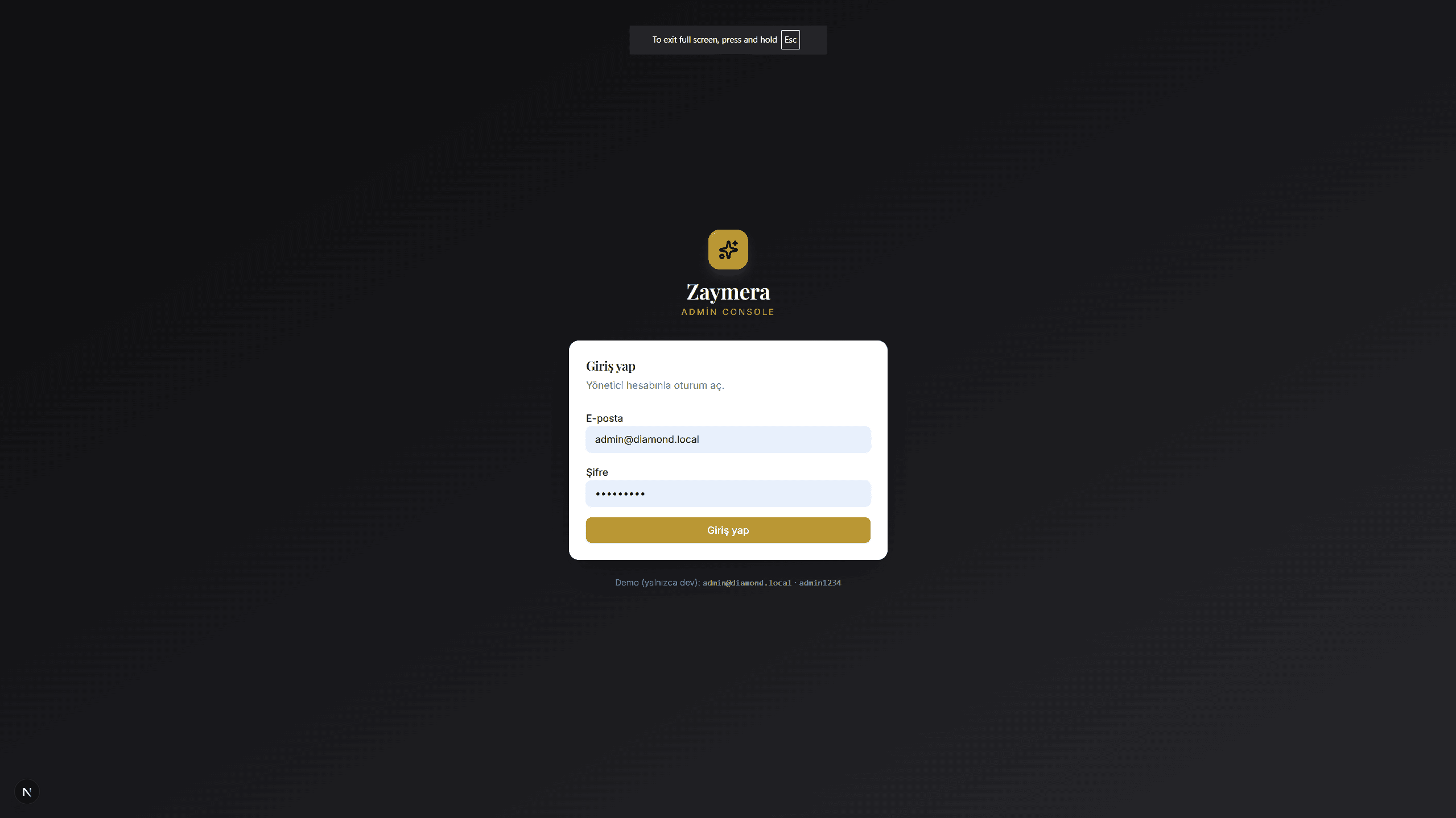 Zaymera — Yönetim Paneli